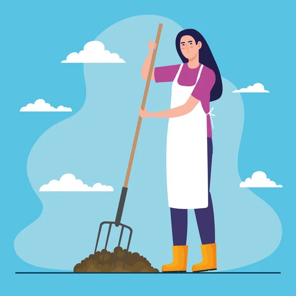 Gardening woman with rake vector design — Stock Vector