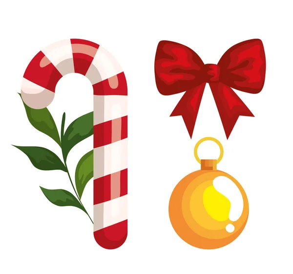 Canne à bonbons de Noël avec icônes décoratives — Image vectorielle