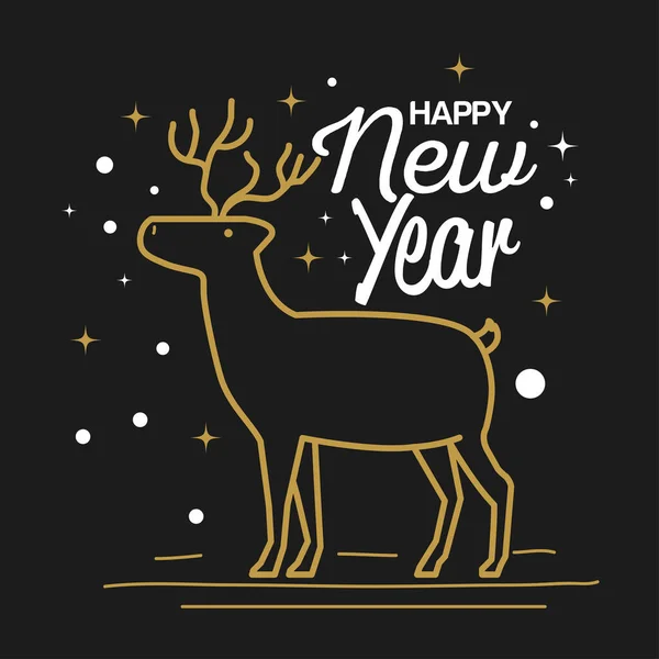 Feliz ano novo com design de vetor de renas — Vetor de Stock