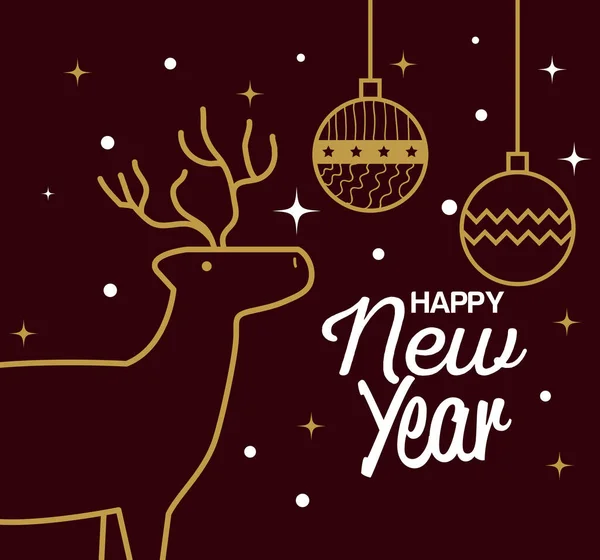 Happy new year 2021 with reindeer and spheres vector design — Stock Vector