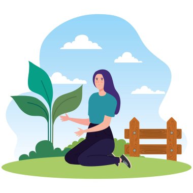 Bitki vektör tasarımlı bahçıvan kadın.