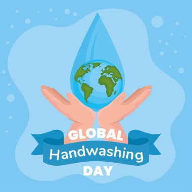 Küresel el yıkama günü ve elleri dünya ile damla vektör tasarımında
