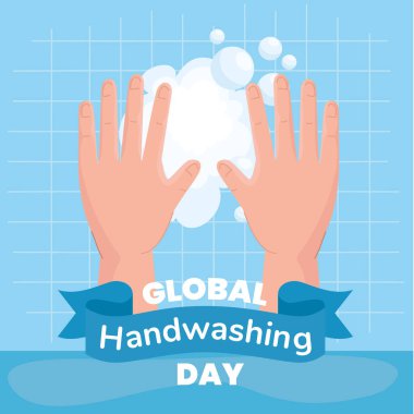 Sabun köpüğü vektör tasarımlı küresel el yıkama günü elleri