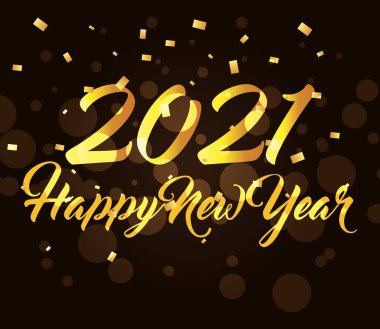 2021 Altın konfeti tasarımı ile mutlu yıllar.