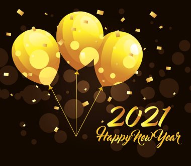 2021 Altın balon vektör tasarımlı mutlu yıllar.