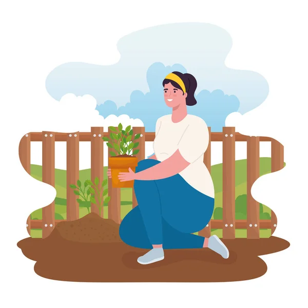 Κηπουρική γυναίκα με σχεδιασμό διάνυσμα φυτών — Διανυσματικό Αρχείο