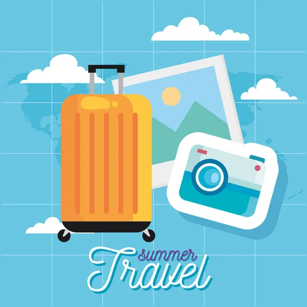 Tiempo para viajar bolsa imagen y cámara vector diseño — Archivo Imágenes Vectoriales