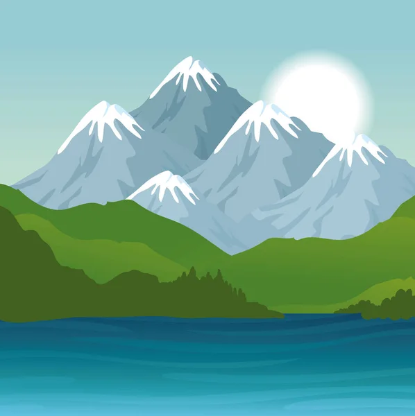 山や川のベクトルデザインの風景は — ストックベクタ