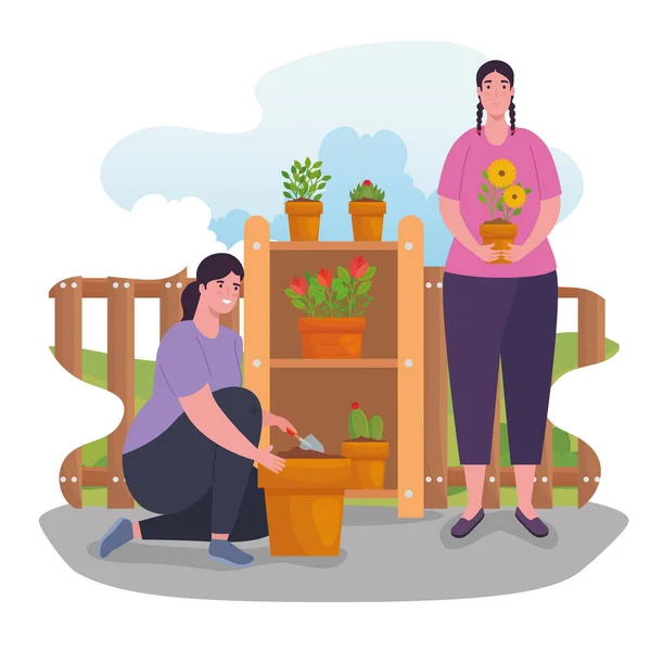 Bitki vektör tasarımlı bahçıvan kadınlar — Stok Vektör
