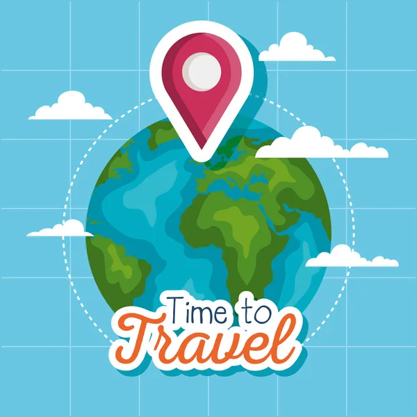 Time to travel world with gps mark vector design — Stock Vector