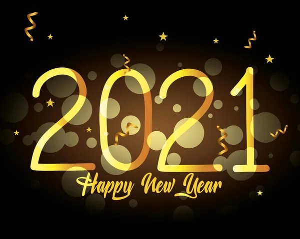 2021 Felice anno nuovo con disegno vettoriale di coriandoli d'oro — Vettoriale Stock