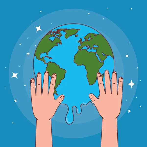 Globális kézmosás nappal és kézmosás olvadt világvektor kialakítással — Stock Vector