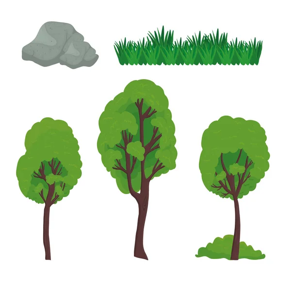 Bomen gras en stenen vector ontwerp — Stockvector