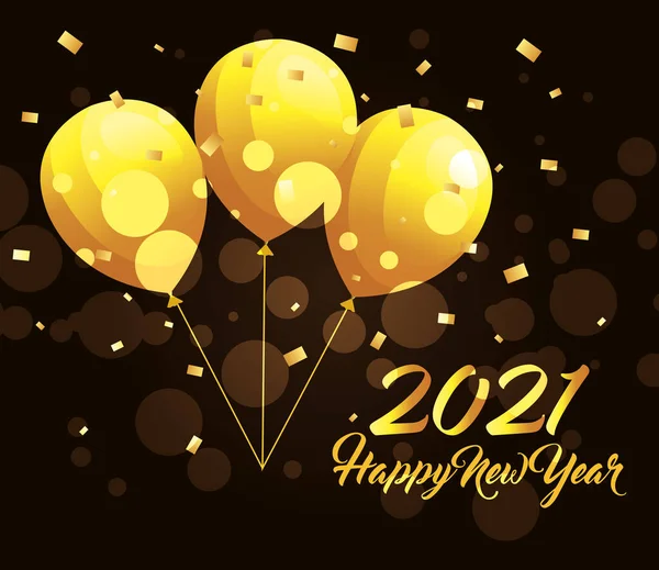 2021 Frohes neues Jahr mit Goldballons Vektor-Design — Stockvektor