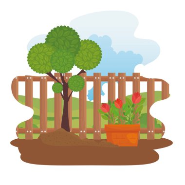 Bahçe bitkisi ve çiçek saksı vektör tasarımı