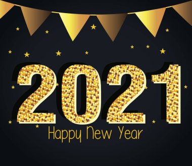 2021 Altın flamalı vektör tasarımlı mutlu yıllar