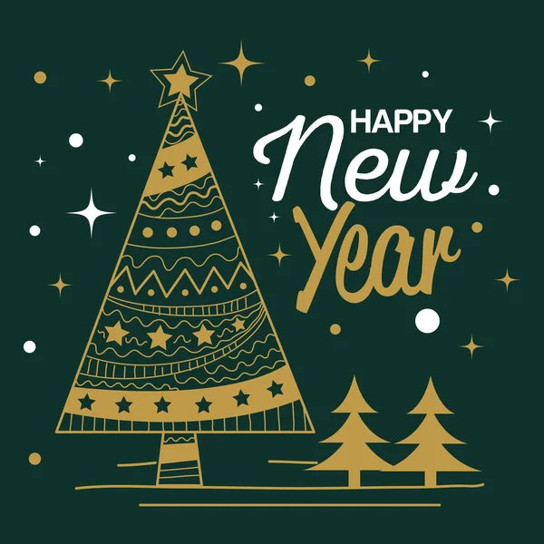 Feliz año nuevo con pinos vector de diseño — Vector de stock