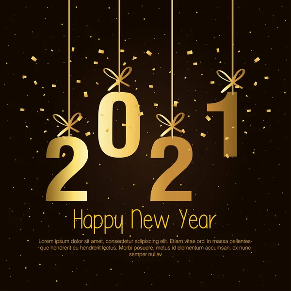 2021 Szczęśliwego Nowego Roku wiszące złoty wektor projektu — Wektor stockowy