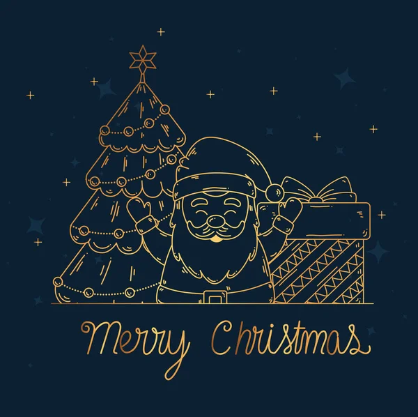 Joyeux sapin de Noël Père Noël et cadeau vectoriel design — Image vectorielle