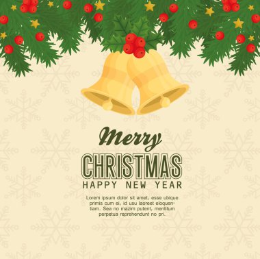 Mutlu noeller. Yaprak dizaynlı yeni yıl çanları.