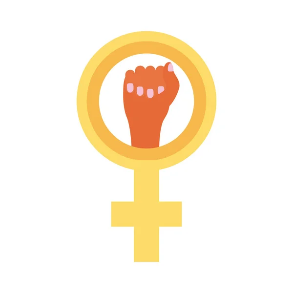 Vrouwelijk gendersymbool met hand vuist platte stijl pictogram — Stockvector