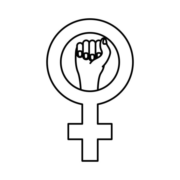 female gender symbol with hand fist line style icon