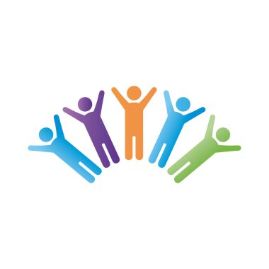 Bozulan biçim simgesi etrafında bir grup erkek topluluk figürü