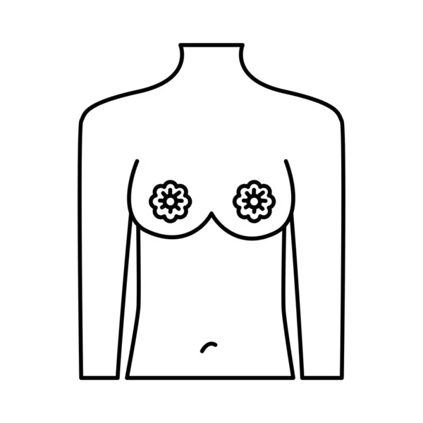 胸に花を持つ女性の体フェミニズムラインスタイルのアイコン — ストックベクタ