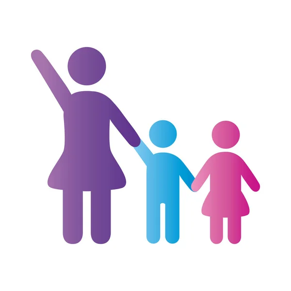 Maman et enfants figures dégradient icône de style — Image vectorielle