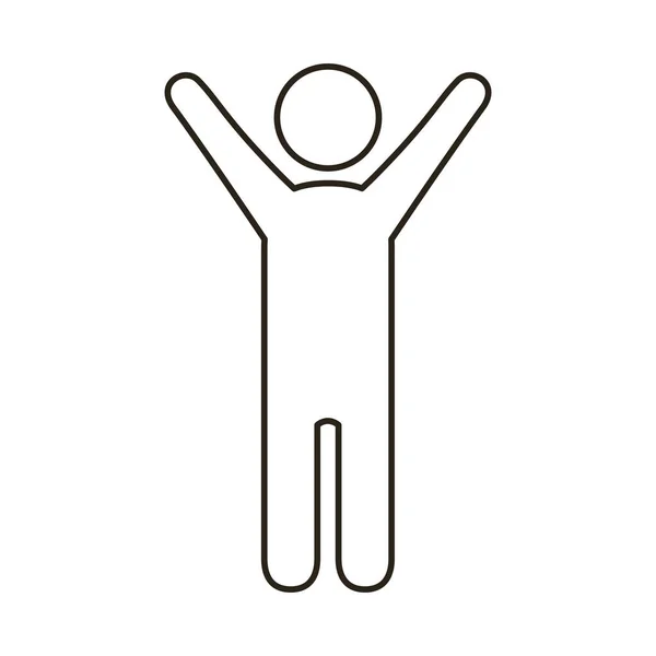 Man avatar figuur met handen omhoog lijn stijl pictogram — Stockvector