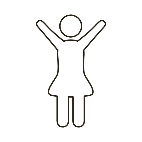 Female avatar figure with hands up line style icon — Stock Vector