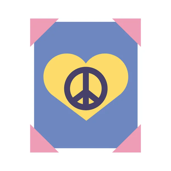 ハートフラットスタイルのアイコンで平和のシンボルを持つポスター — ストックベクタ