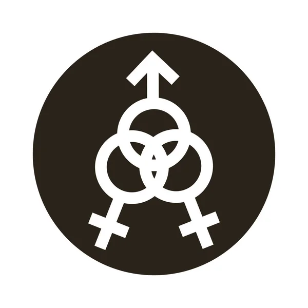 Mulher bissexual símbolo de gênero de orientação sexual ícone de estilo bloco —  Vetores de Stock