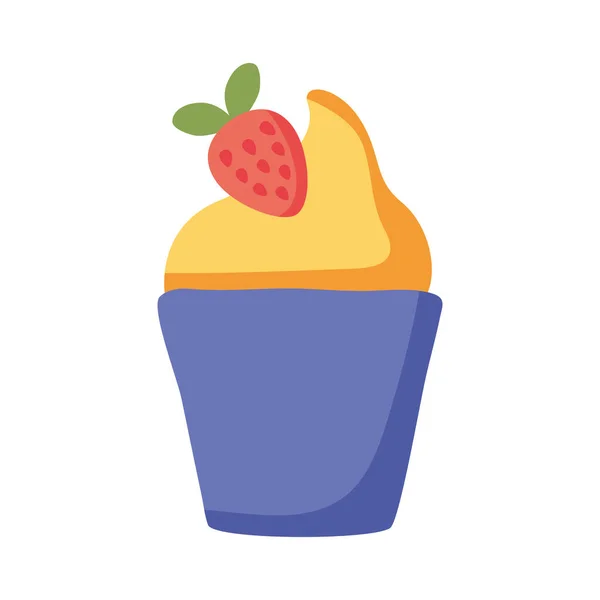 Sweet cupcake with strawberry isolated icon — Stock Vector