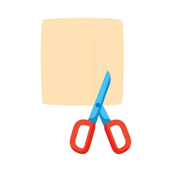 Scissors cutting paper flat style icon — Stock Vector