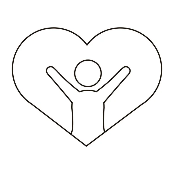 Man avatar figuur met handen omhoog in hart lijn stijl pictogram — Stockvector