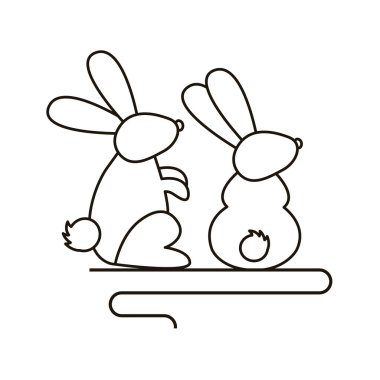 Küçük sevimli tavşanlar oturmuş bahar hayvanları simgeleri