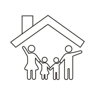 Ebeveynler çift ve çocuk figürleri ev çizgisi biçiminde