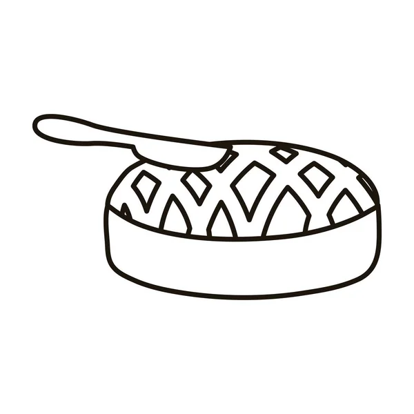 Pyszne słodkie ciasto i nóż izolowane ikona — Wektor stockowy