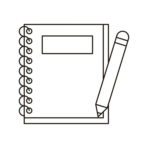 Cuaderno y lápiz icono de estilo de línea de la escuela — Archivo Imágenes Vectoriales
