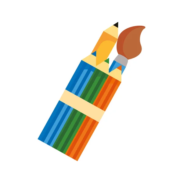 Pennello e matite colori icona in stile piatto — Vettoriale Stock