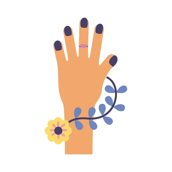 Hand woman with flowers feminism flat style icon — Stock Vector
