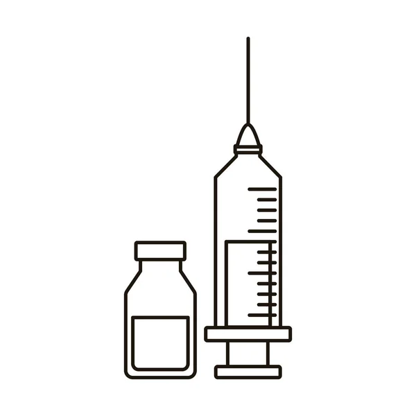 Vakcinační stříkačka s lahvičkami s ikonou — Stockový vektor