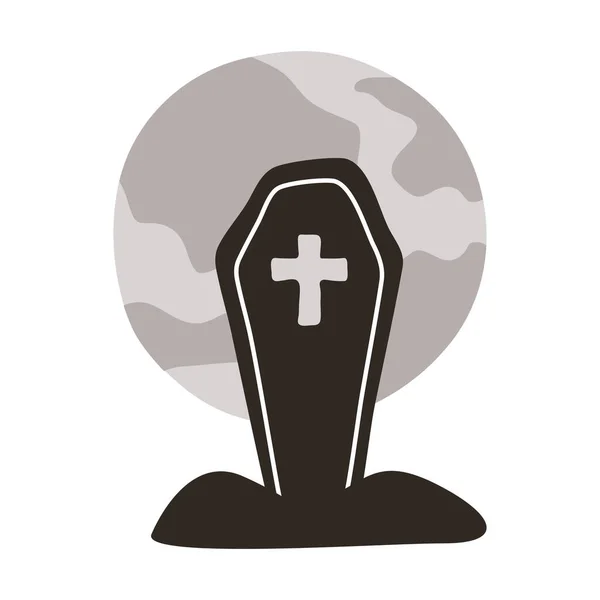 Halloween coffin with fullmoon flat style icon — Stock Vector