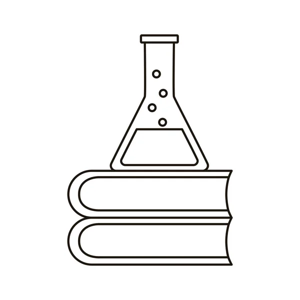 Laboratorio de frasco de prueba de tubo médico en libros de pila icono de estilo de línea — Vector de stock