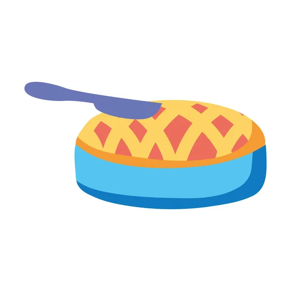Köstliche süße Torte und Messer isoliert Symbol — Stockvektor