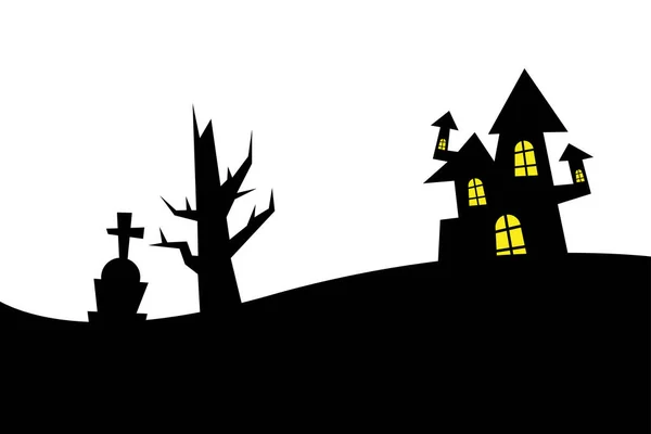 Halloween house grave and bare tree vector design — стоковый вектор