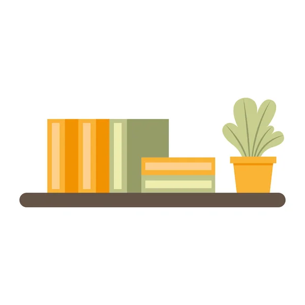 Home books and plant on shelf vector design —  Vetores de Stock