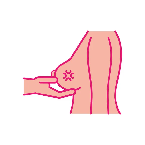 Cancer du sein examen de la ligne du corps féminin et le style de remplissage icône conception vectorielle — Image vectorielle