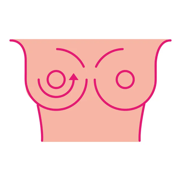 Bröstcancer undersökning av kvinnlig kropp linje och fylla stil ikon vektor design — Stock vektor